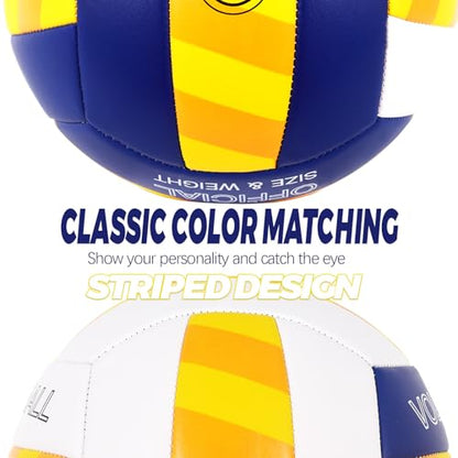 KUYOTQ Striped Outdoor Beach Volleyball, 3MM Thickened Surface Soft Leather Volleyball for Youth Mens,Beach Play,Game, in&Outdoor Training (Official Size,Deflated)