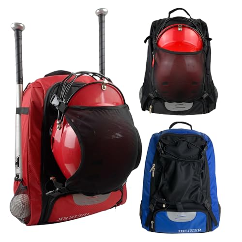 Baseball Backpack for Adult and Youth,Large Capacity Bat Bag,For all bats and equipment,T-Ball & Softball Equipment & Gear, Large Main Compartment for Helmet & accessories - color: baseball bag red