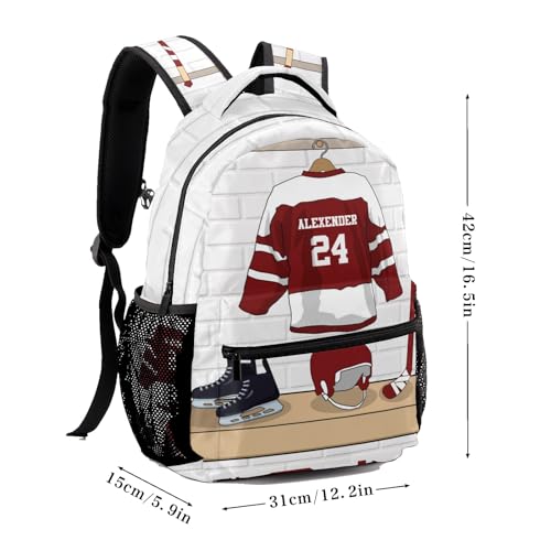 Ice Hockey Sport Team Number Burgundy Personalized School Backpack for Teen Kid-Boy/Girl Primary Daypack Travel Bookbag - color: Option 31