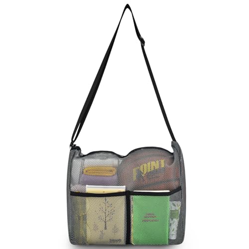 Gym Tote Bag, Mesh Bag Crossbody Satchel 12x6x12 for Gym Beach Ball Games Training Camping Hiking Clothes Storage - color: Grey, size: Medium
