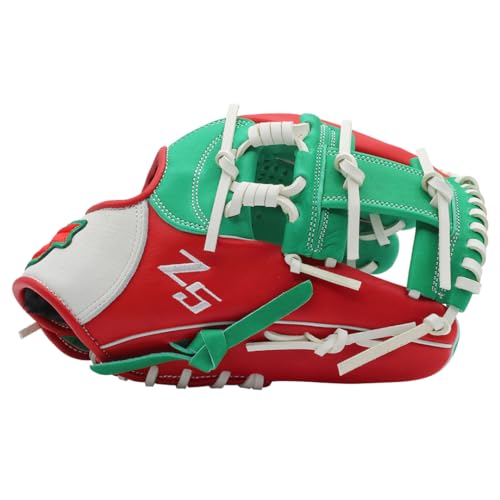 SSK Z5 Craftsman Infield Baseball Glove – 11.25” - 11.5” - 11.75” - 12” – Right & Left Hand Throw - color: Red/KellyGreen/White, size: 11.5" - Right Hand Throw