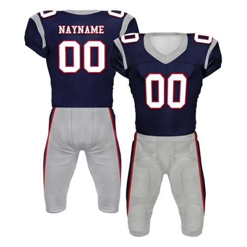Youth Football Practice Jersey, Custom Blank Kids Practice Football Uniform Sportswear for Boys Training Games - color: Nautical Blue Red Silver