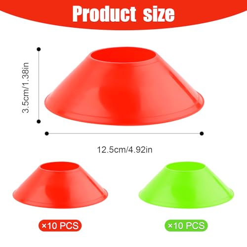 XIHIRCD 20pcs Soccer Cones for Sports Training, Football Cones Flexible Sports Agility Cones Training Cones for Basketball Football Running Drills Sports Games Field Cone Markers Kids (Red & Green)
