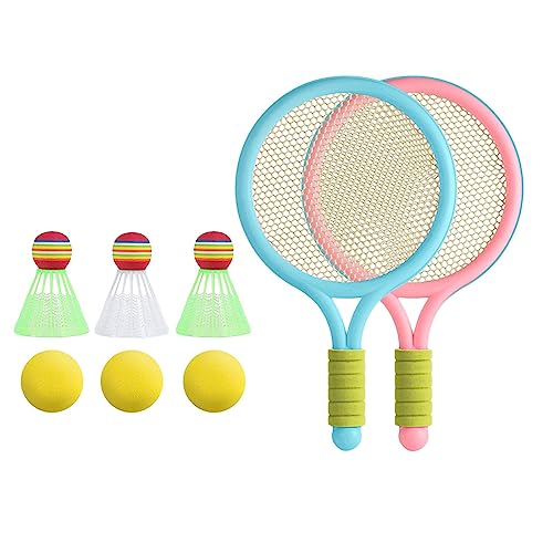 2 Pieces Tennis Rackets Kids Badminton Sets Tennis Racquets Shuttlecocks Portable EVA PVC Material Lightweight Comfortable Grip Suitable for Playgroun - color: Blue Pink