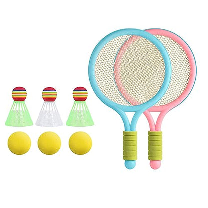 2 Pieces Tennis Rackets Kids Badminton Sets Tennis Racquets Shuttlecocks Portable EVA PVC Material Lightweight Comfortable Grip Suitable for Playgroun - color: Blue Pink