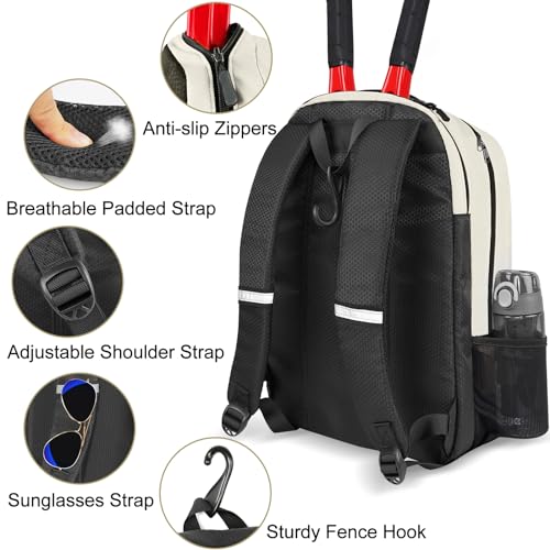 Ytonet Tennis Bag Tennis Backpack for Women Men 2 Rackets with Insulated Pocket Ventilated Shoe Compartment - color: Beige