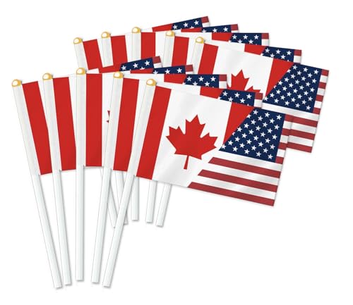 10 PCS Canada USA Friendship Handheld Small Flag, Canadian American Flags Hand held Mini Decor Decoration Banner
