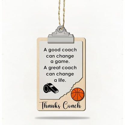 Basketball Coach Thanks Clipboard Sports Collection Coach's Whistle Soccor, Football, Baseball, Basketball, Volleyball Coach Ornament, Coach Christmas Ornaments, Sport Coach Gifts Team Wood 3 Layers