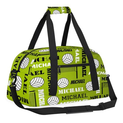 Custom Volleyball Gym Bag Duffel Bag for Women Men, Personalized Name Sport Bag Overnight Bags Customized Travel Weekender Bag, Green Yellow - color: Green Yellow