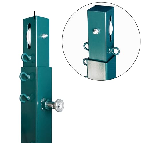 Aoneky Permanent Adjustable Volleyball Post System - Complete Set with 2 Steel Poles & Ground Sleeves, 6 Height Settings for Badminton & Volleyball, Includes Winch for In-Ground Install - color: Green, style: Square