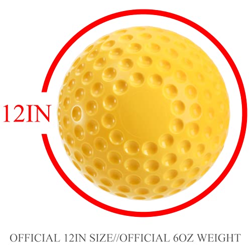 Tebery 12 Pack Yellow Dimpled Practice Balls, 12-Inch Pitching Machine Softballs Baseballs for Hand-Eye Coordination, Hitting and Fielding Practice