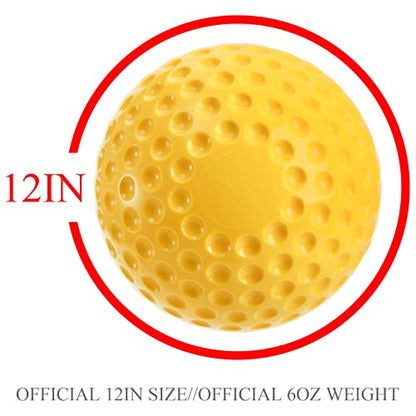 Tebery 12 Pack Yellow Dimpled Practice Balls, 12-Inch Pitching Machine Softballs Baseballs for Hand-Eye Coordination, Hitting and Fielding Practice