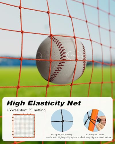 Baseball Rebounder Net, 4x4.5 FT Baseball & Softball Pitch Back Rebounder with 4 Adjust Angles, Volleyball Training Equipment for Baseball,Lacrosse,Soccer, Backyard Pitching Fielding Catching Practice - color: Orange