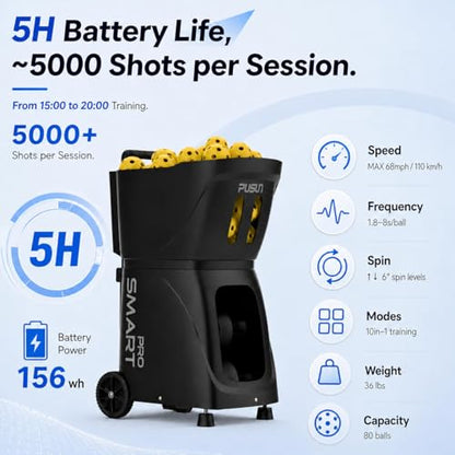 PP-Smart Pro Pickleball Machine with Invertible Hopper | 80+ Ball Capacity, Internal Oscillation, 28 Landing Points, 10 Training Modes, ±6 Spin, App & Remote Control for Mobile Players