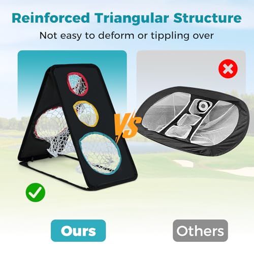 Tangkula Dual-Sided Golf Chipping Net, Triple Target Training System with 5 Holes, Triangular Structure, Indoor/Outdoor Golfing Target Accessories, Golf Chipping Practice Net