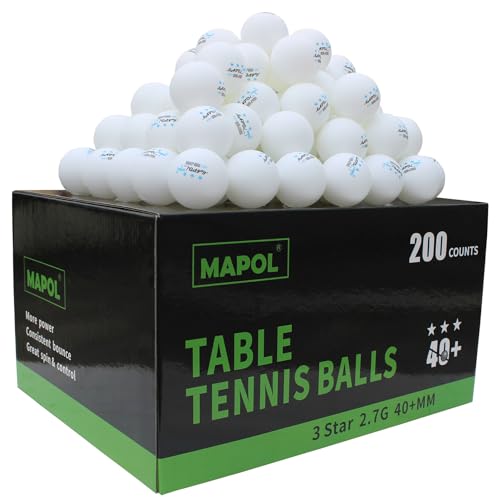 MAPOL 200 Count Table Tennis Balls, 3 Star Advanced Training Ball, Bulk Ping Pong Balls for Indoor & Outdoor Sports - color: White