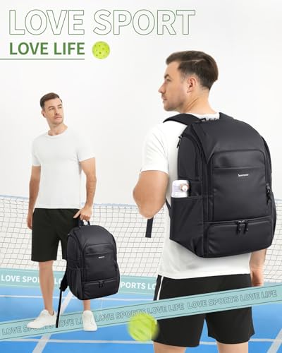 sportsnew Pickleball Bag Large Sports Pickleball Backpack with Shoe Compartment for Men Women, Patent Pending