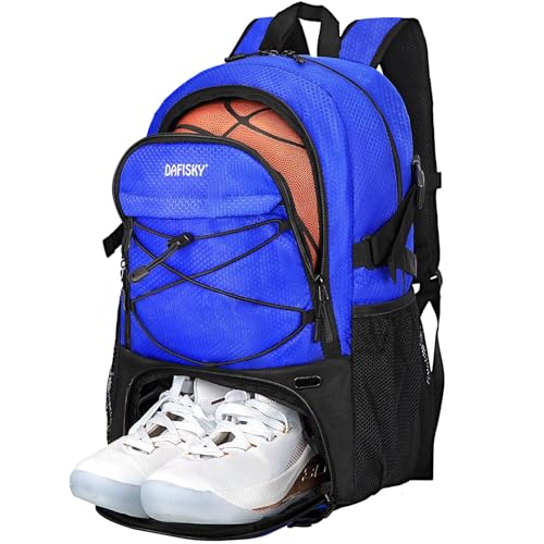 DAFISKY Basketball Backpack, Basketball Bag with Ball Holder Shoes Compartment, Sports Equipment Bag for Soccer Ball, Volleyball - color: Blue