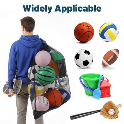 Extra Large Sports Ball Bag 3 Pcs Duty Net Mesh Soccer Ball Basketball 40*30 Heavy Duty Drawstring Bags with Pocket Team Work, Adjustable Shoulder Strap for Holding Volleyball, Baseball, Swimming Gear