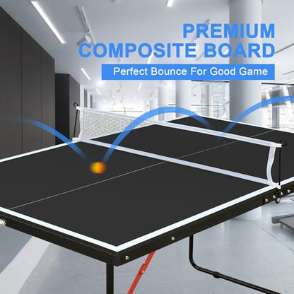4/6/8/9 ft Professional Table Tennis Table Ping-Pong Tables Set Foldable & Portable Tables with Removable Net 2 Table Tennis Paddles and 3 Balls Easy Assembly - color: Black, size: 4 Ft
