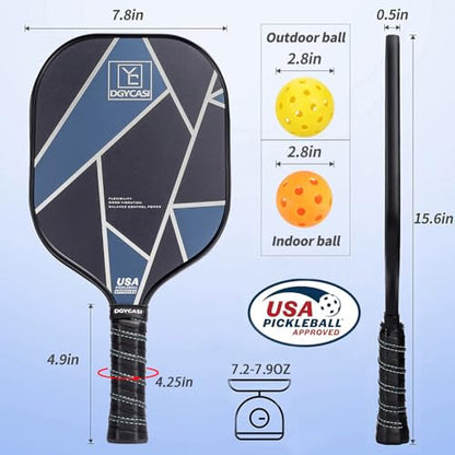 YC DGYCASI Pickleball Paddles Set of 2, USAPA Approved Carbon Fiber Pickleball Set, Lightweight Pickle Ball Rackets 2 Pack, 2 Outdoor Pickleball, 2 Indoor Pickleball, 1 Pickleball Bag - color: Silver