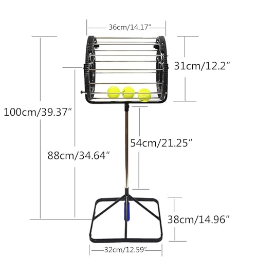 Tennis Ball Picker, 2 in 1 Tennis Rolling Collector Basket with 80 Balls Capacity, Automatic Ball Hopper with Adjustable Height, Funnel Grabber with Handle, for School, Gym, Club