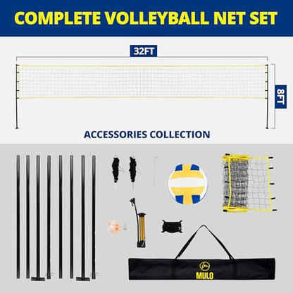 Heavy Duty Volleyball Net Set - Official Size Portable Volleyball Net for Backyard - Volleyball & Carrying Bag Included