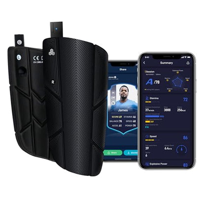 Smart Soccer Shin Guards with Performance Tracking – Monitors Speed, Distance, Power & Balance, No Subscription, Compete on Leaderboards, Bluetooth Enabled, 2 Youth