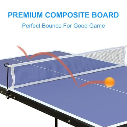 Foldable Ping Pong Table Portable 4.5FT/6FT/9FT Indoor MDF Table Tennis Table Multi-Purpose Family Game Table with Net, 2 Paddles and 3 Balls for Kid Teenager Adult - color: 4.5FT Blue Black