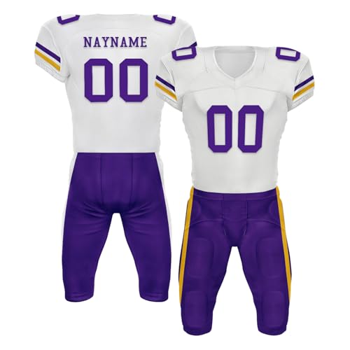 Youth Football Practice Jersey, Custom Blank Kids Practice Football Uniform Sportswear for Boys Training Games - color: Purple Gold White