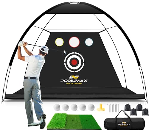 Golf Net, 10x7ft Golf Practice Net and Mat, Noise Reduce Target, 5 Balls, 4 Sandbags, Tee, Carry Bag, Hitting Nets for Backyard Garage, Indoor Driving Chiping, Gift for Men & Golfers