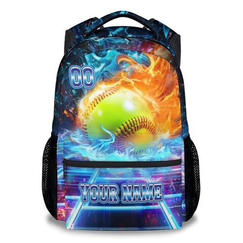 Custom Softball Backpack Gifts - Boys Backpack for Kids Students, 17 Inch Large Capacity Sport School Bookbag for Elementary Travel