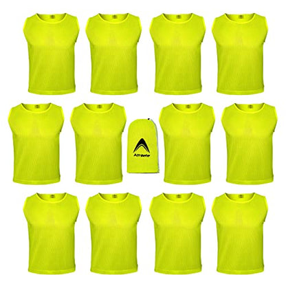 Athllete 12 pcs Duramesh Pinnies/Scrimmage Vest - Kids Youth and Adult Pinnies, Numbered Penny Jerseys for Soccer - color: Neon Yellow (Set of 12), size: Medium