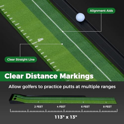 Tangkula Putting Green Indoor Golf Putting Mat with Auto Ball Return, 3 Putting Practice Balls, Alignment Markings, Non-Slip Base, Golf Training Aid for Home, Office & Outdoors
