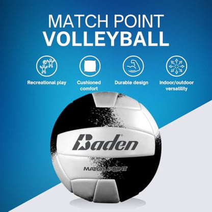 Baden | Match Point | Cushioned Synthetic Leather | Outdoor Recreation Backyard Volleyball + College Camp Ball | Official Size 5 - color: Black/White