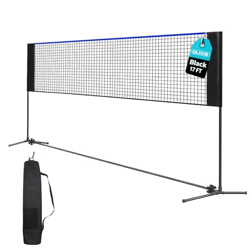 OLIXIS Portable Badminton Net, 2-5 FT Height Adjustable Volleyball Net, Badminton Net with Carry Bag, Volleyball Net, Pickball Net, Backyard Game Indoor Outdoor Use - color: Blue, size: 17FT