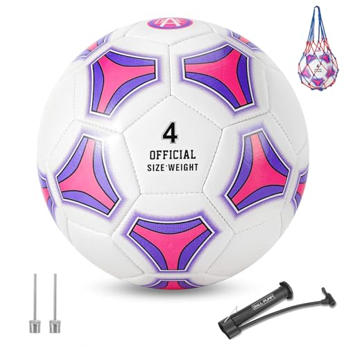 STEEFAN Pink Soccer Ball Full Size 3/4/5 for Kids Outdoor Play,Color Change Soccer Stuff with Official Size Ball Needles and Air Pump,Gift for Kid Teen Girl Junior,Indoor Outdoor Game Soccer Ball - color: Size 4-Pink: Recommend age:6-8