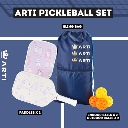 ARTI Pickleball Paddles Set of 2-USAPA Approved Fiberglass Surface Pickleball Set,2 Pickleball Rackets, 4 Balls and 1 Portable Carry Bag - color: Dogs And Giraffes