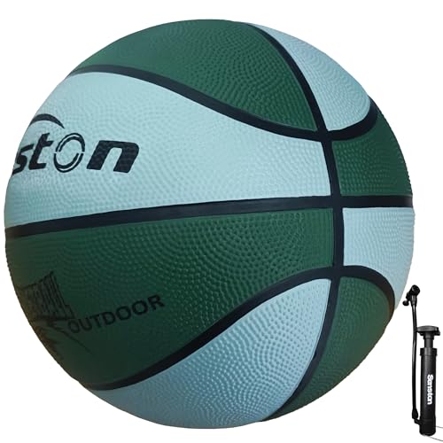 Senston 25.5''/27.5''/29.5'' Outdoor Basketball Ball Excellent Elasticity/Grip Rubber Basketballs with Pump, Durable Size 3/5/7 Outdoor/Indoor Basketball - color: Green, size: 27.5''/Size 5