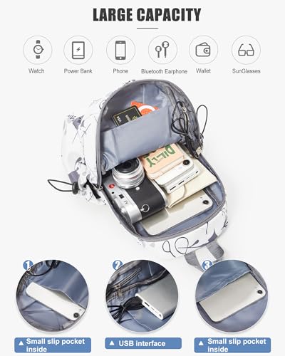 SEAFEW Small Sling Bag Crossbody Backpack Shoulder Bag for Men Women, Daypack Anti-Theft Cross Body Motorcycle Chest Bags, One Strap Tactical Backpack for Walking Biking Travel Cycling, Leaf White - color: Leaf White