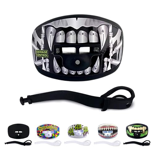 DAMAGE CONTROL Pacifier Mouthpiece – Football Mouthguard with Helmet Strap, Protects Teeth, Jaw & Mouth – Mouth Piece for Sports, No Boiling, Allows Airflow – Gear for Adults & Youth (Terror Bite) - color: Terror Bite
