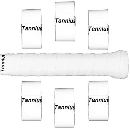 Tennis Racket Grip Tape, (6 or 9 Pack) Dry Feel Tennis Grips, Absorbent and Enhanced Tennis Racquet Overgrip - color: 6-Pack White