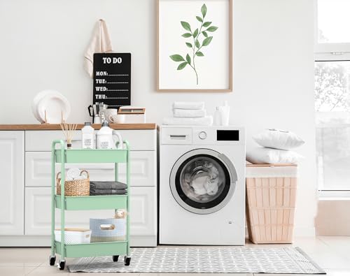 CAXXA 3-Tier Rolling Metal Storage Organizer - Mobile Utility Cart, Kitchen Cart with Caster Wheels (Aqua Green) - color: Aqua Green