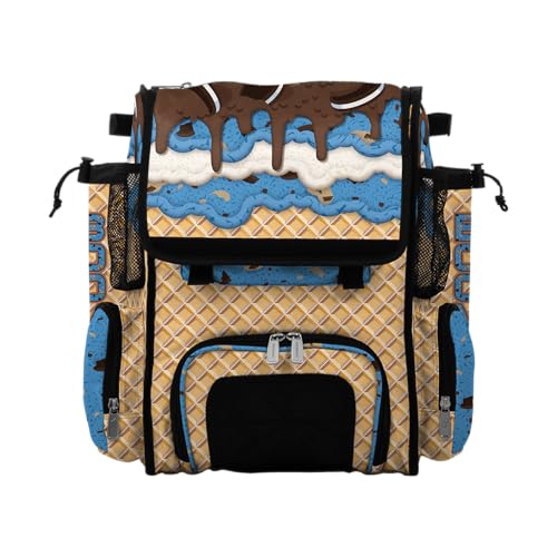 Boombah Mini Superpack Baseball Bat Bag – Youth Softball Gear Backpack – Ice Cream Multi Color – 8"x12.5"x18" (Monster Cookie) - color: Monster Cookie
