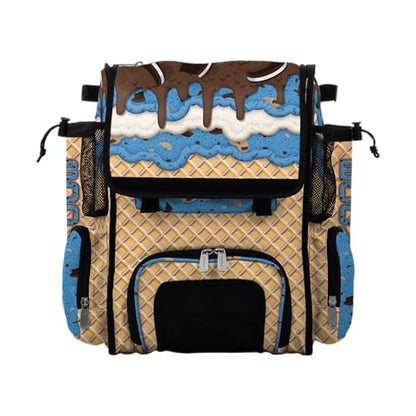 Boombah Mini Superpack Baseball Bat Bag – Youth Softball Gear Backpack – Ice Cream Multi Color – 8"x12.5"x18" (Monster Cookie) - color: Monster Cookie
