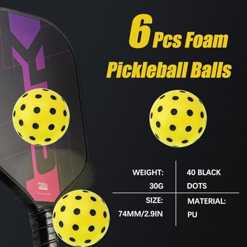 CEYAZYE 6 Pcs Silent Pickleball Balls, Soft Foam Balls for Indoor and Outdoor Practice, Low-Noise and Durable, Pickle Ball for Beginners Adult Outdoor Training