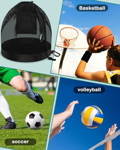 BROTOU Single Ball Bag with Double Hook, Balls Storage Bags with Zipper Pocket, Drawstring Sling Backpack for Soccer Basketball Football Volleyball Rugby