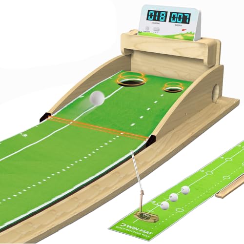 Premium Smart Putting Green Indoor Mat - Putt Counter & Dual-Hole Training, Advanced Stats, Non-Slip Velvet Surface for Home/Office/Backyard - Great Golf Gift for Men