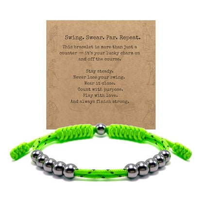 Golf Score Counter Bracelet, 10 Stainless Steel Beads, 2mm Cord Adjustable Golf Stroke Tracking Baseball Swimming Sport Golf Gift for Men and Women - style: Neon
