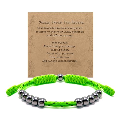 Golf Score Counter Bracelet, 10 Stainless Steel Beads, 2mm Cord Adjustable Golf Stroke Tracking Baseball Swimming Sport Golf Gift for Men and Women - style: Neon